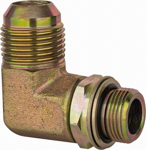Voss - 1-1/16 - 12 x M22x1.5 Male Thread, Zinc Plated Carbon Steel Industrial Pipe 90° Elbow Adapter - MJIC x Male Metric - Exact Tool & Supply