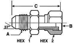 Voss - 1-1/16 - 12 Male Thread x 1-3/16 - 12 Female Thread, Zinc Plated Carbon Steel Industrial Pipe Adapter - MJIC x FORFS - Exact Tool & Supply