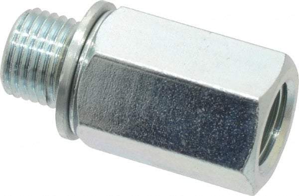 Voss - M10x1 Male Thread x 1/8 Female Thread, Zinc Plated Carbon Steel Industrial Pipe Adapter - Male Metric x FNPT - Exact Tool & Supply