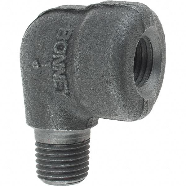 Made in USA - Size 1/4", Class 3,000, Forged Carbon Steel Black Pipe 90° Street Elbow - 3,000 psi, Threaded End Connection - Exact Tool & Supply