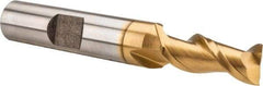 Hertel - 5/16", 3/4" LOC, 3/8" Shank Diam, 2-1/2" OAL, 2 Flute, High Speed Steel Square End Mill - Single End, TiN Finish, Spiral Flute, 42° Helix, Centercutting, Right Hand Cut, Right Hand Flute - Exact Tool & Supply