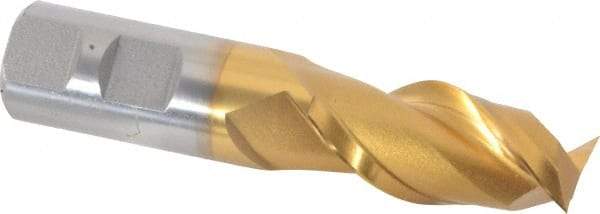Hertel - 7/8", 1-7/8" LOC, 7/8" Shank Diam, 4-1/8" OAL, 2 Flute, High Speed Steel Square End Mill - Single End, TiN Finish, Spiral Flute, 42° Helix, Centercutting, Right Hand Cut, Right Hand Flute - Exact Tool & Supply