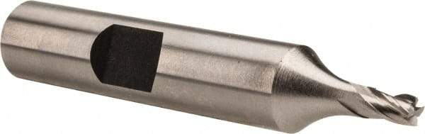 Hertel - 1/8", 3/16" LOC, 3/8" Shank Diam, 2-1/8" OAL, 4 Flute, Cobalt Square End Mill - Single End, Uncoated, Spiral Flute, 30° Helix, Centercutting, Right Hand Cut, Right Hand Flute - Exact Tool & Supply