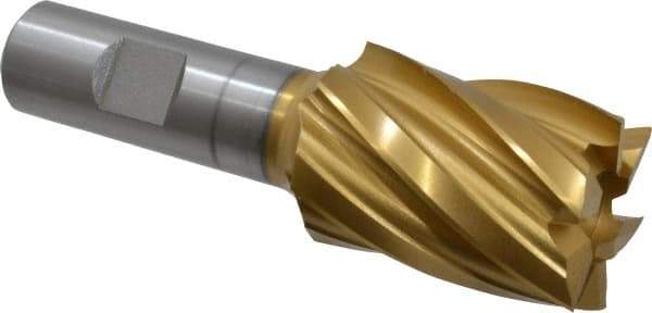 Hertel - 1-1/4", 1-3/4" LOC, 3/4" Shank Diam, 4" OAL, 6 Flute, High Speed Steel Square End Mill - Single End, TiN Finish, Spiral Flute, 30° Helix, Right Hand Cut, Right Hand Flute - Exact Tool & Supply