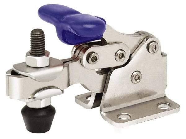 Gibraltar - 750 Lb Holding Capacity, Horizontal Handle, Manual Hold Down Toggle Clamp - 168° Handle Movement, 90° Bar Opening, U-Bar, Flanged Base, Electro-Plated Zinc, Stainless Steel - Exact Tool & Supply