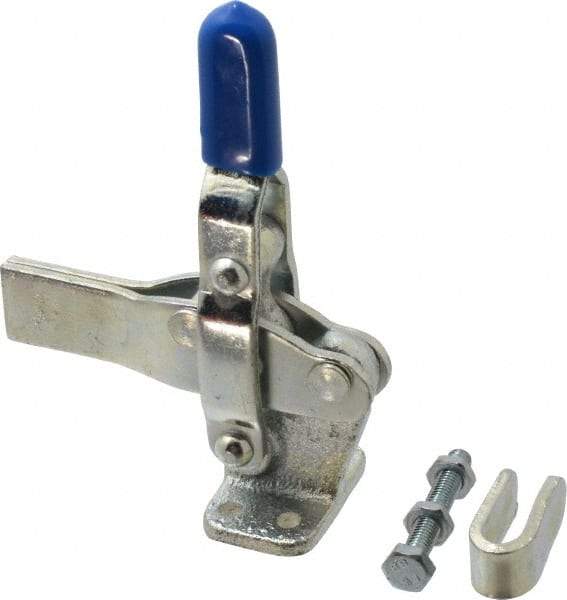 Gibraltar - 600 Lb Holding Capacity, Vertical Handle, Manual Hold Down Toggle Clamp - 66° Handle Movement, 75° Bar Opening, Solid Bar, Flanged Base, Electro-Plated Zinc, Carbon Steel - Exact Tool & Supply
