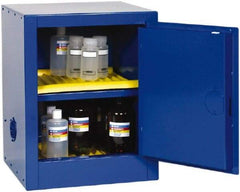 Eagle - 1 Door, 1 Shelf, Blue Steel Bench Top Safety Cabinet for Corrosive Chemicals - 23" High x 17-1/2" Wide x 18" Deep, Self Closing Door, 3 Point Key Lock, 4 Gal Capacity - Exact Tool & Supply