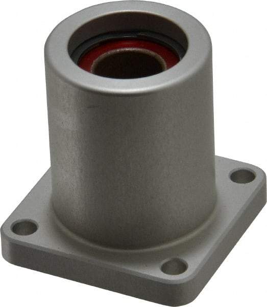 Pacific Bearing - 1/2" ID, 1.687" OAL x 1.63" OAH 4-Bolt Flange Mounted Bearing - 975 Lb Static Cap, 1-1/4" Btw Mnt Hole Ctrs, Aluminum - Exact Tool & Supply