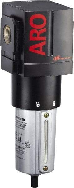 ARO/Ingersoll-Rand - 3/4" Port, 10.811" High x 3.858" Wide Heavy Duty Filter with Metal Bowl, Automatic Drain - 288 SCFM, 250 Max psi, 175°F Max Temp, Sight Glass Included, Modular Connection, 5.9 oz Bowl Capacity - Exact Tool & Supply
