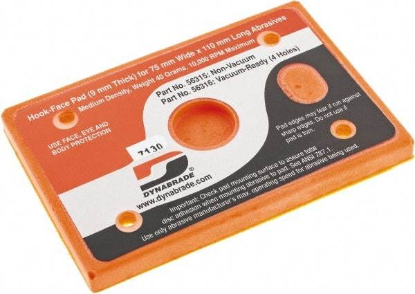 Dynabrade - 4-1/4 x 3" Rectangular Hook Face Backing Pad - Dynabug II Compatible, Screw Attachment, Nonvacuum Pad, 3/8" Thick, Medium Density, Short Nap - Exact Tool & Supply
