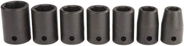 Proto - 7 Piece 1/2" Drive Black Finish Impact Socket Set - 6 Points, 7/16" to 13/16" Range, Inch Measurement Standard - Exact Tool & Supply