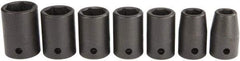 Proto - 7 Piece 1/2" Drive Black Finish Impact Socket Set - 6 Points, 7/16" to 13/16" Range, Inch Measurement Standard - Exact Tool & Supply