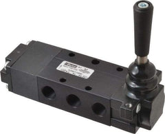 Parker - 0.83 CV Rate, 1/4" NPT Inlet Direct Air 4 Mechanical Spool Valve - 4 Way, 3 Position EC, Lever Spring Return, 150 Max psi - Exact Tool & Supply