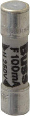 Cooper Bussmann - 250 VAC, 32 VDC, 0.1 Amp, Fast-Acting Miniature Ceramic Fuse - 20mm OAL, 5mm Diam - Exact Tool & Supply