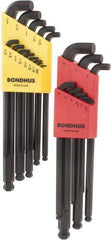 Bondhus - 22 Piece L-Key Ball End Hex Key Set - Hex Range 0.05 to 3/8", Protanium Up to reg/ Over Steel - Exact Tool & Supply