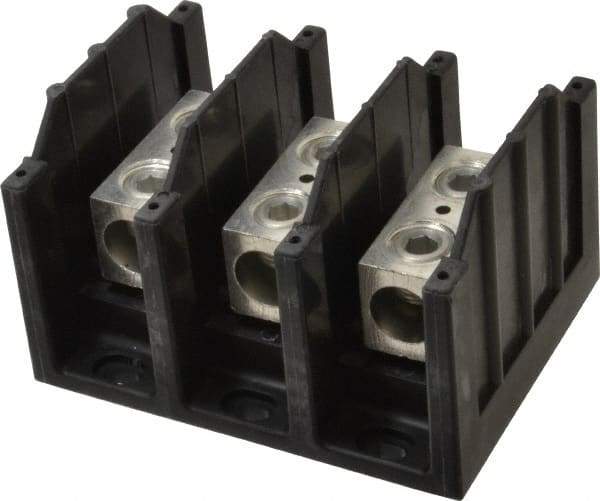 Cooper Bussmann - 3 Poles, 310 Amp, 350 kcmil-6 AWG (Cu/Al) Primary, 350 kcmil-6 AWG (Cu/Al) Secondary, Thermoplastic Power Distribution Block - 600 VAC/VDC, 1 Primary Connection, 5.2 Inch Long x 3.32 Inch Deep x 4 Inch High - Exact Tool & Supply