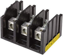 Cooper Bussmann - 3 Poles, 380 Amp, 500 kcmil-6 AWG (Cu/Al) Primary, 3/8-16 x 1-1/4 Stud Secondary, Thermoplastic Power Distribution Block - 600 VAC/VDC, 1 Primary Connection, 5.2 Inch Long x 3.32 Inch Deep x 4 Inch High - Exact Tool & Supply
