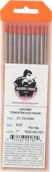 Welding Material - EWCE2 Tungsten Electrode - 5/32" Diam x 7" Long - Exact Tool & Supply
