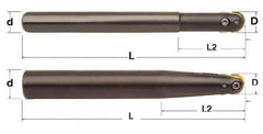 Minicut International - 3/4" Cut Diam, 0.512" Max Depth of Cut, 1" Shank Diam, 9.437" OAL, Indexable Ball Nose End Mill - 3" Head Length, Straight Shank, BNMI Toolholder, BNSI 0750 Insert - Exact Tool & Supply