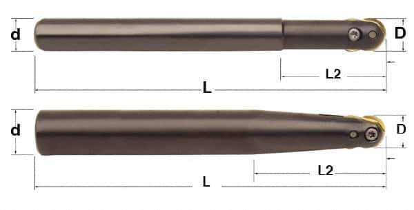Minicut International - 3/4" Cut Diam, 0.512" Max Depth of Cut, 3/4" Shank Diam, 6" OAL, Indexable Ball Nose End Mill - 2-3/8" Head Length, Straight Shank, BNMI Toolholder, BNSI 0750 Insert - Exact Tool & Supply