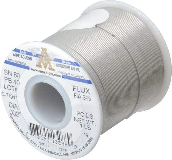 Value Collection - 0.0310 Inch Diameter, Alloy 60/40, Rosin Activated Solder - 1 Lb., 66 Core, 21 Gauge - Exact Tool & Supply