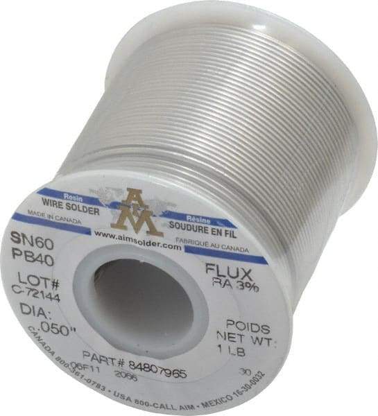 Value Collection - 0.05 Inch Diameter, Alloy 60/40, Rosin Activated Solder - 1 Lb., 66 Core, 18 Gauge - Exact Tool & Supply