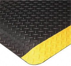 Wearwell - 10' Long x 3' Wide, Dry Environment, Anti-Fatigue Matting - Black with Yellow Borders, Vinyl with Nitrile Blend Base, Beveled on 4 Sides - Exact Tool & Supply
