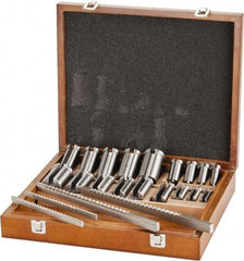 Value Collection - 27 Piece, 1/8 to 3/8" Keyway Width, Style B & C Keyway Broach Set - Bright Finish High Speed Steel Broach, Collared Bushing, 1/2 to 1-9/16" Bushing Diam - Exact Tool & Supply