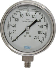 Wika - 4" Dial, 1/4 Thread, 0-200 Scale Range, Pressure Gauge - Lower Connection Mount, Accurate to 1% of Scale - Exact Tool & Supply