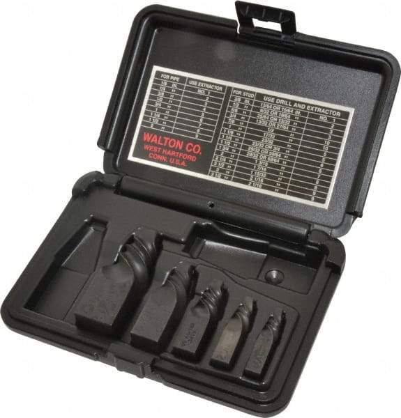 Walton - 5 Piece Spiral Flute Screw Extractor Set - #1 to #5 Size Range - Exact Tool & Supply