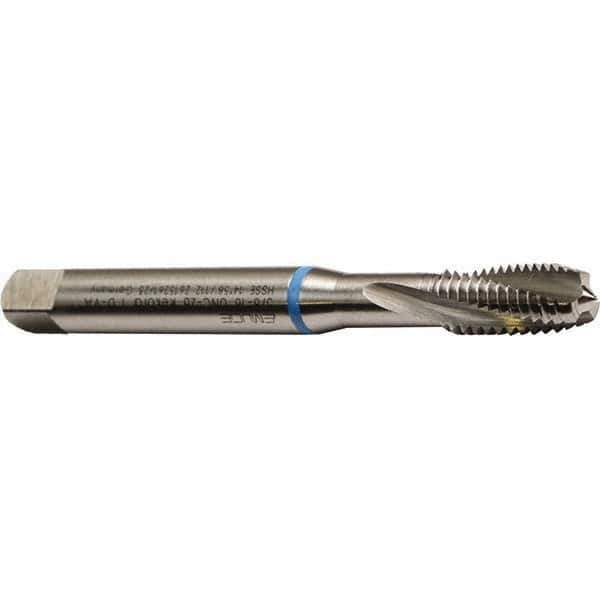 Emuge - M10x1.25 Metric Fine 3 Flute 6H Bottoming Spiral Flute Tap - Cobalt, Bright Finish, 2-15/16" OAL, Right Hand Flute, Right Hand Thread, Series Rekord D - Exact Tool & Supply