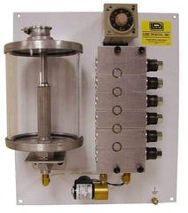 LDI Industries - 1 Quart Reservoir Capacity, 0.16 cc Output per Cycle, 4 Outlet Panel-Mounted Central Lubrication System Air-Operated Pump - Oil, 1/8-27 Outlet Thread, NPTF - Exact Tool & Supply