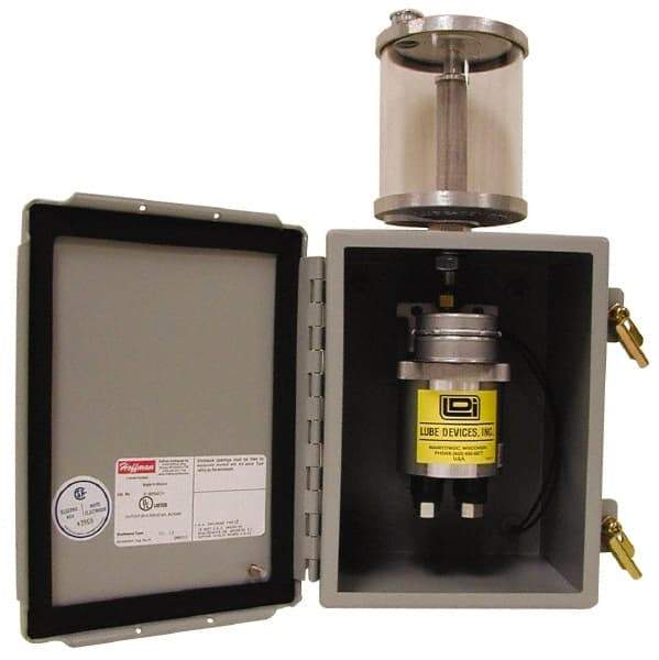 LDI Industries - 1 Quart Reservoir Capacity, 0.16 cc Output per Cycle, 4 Outlet Box-Mounted Central Lubrication System Electric Pump - 120 Volt, Oil, 1/8-27 Outlet Thread, NPTF - Exact Tool & Supply