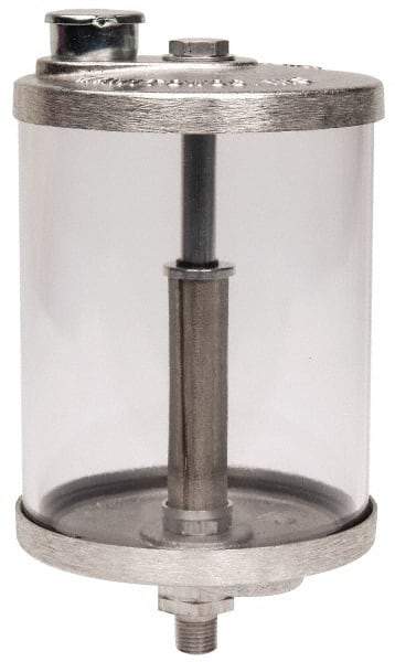 LDI Industries - 1 Outlet, Polymer Bowl, 0.95 L No Flow Control Oil Reservoir - 1/4-18 NPTF Outlet, 4-1/4" Diam x 7-3/4" High, 60°C Max - Exact Tool & Supply