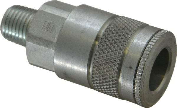 Parker - 1/4-18 Male NPTF Tru-Flate Automotive Pneumatic Hose Coupler - Steel, 3/8" Body Diam - Exact Tool & Supply