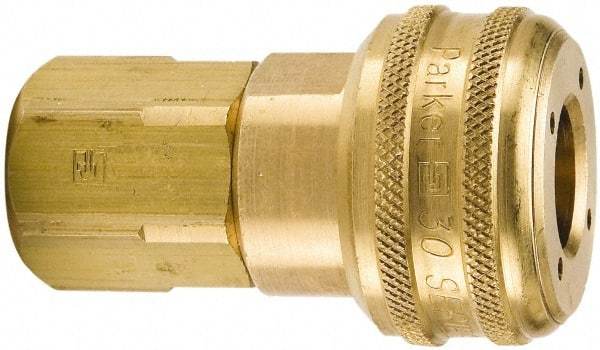 Parker - 1/2-14 Female NPTF Industrial Pneumatic Hose Coupler - Brass, 3/4" Body Diam - Exact Tool & Supply