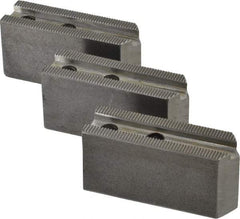 H & R Manufacturing - 1.5mm x 60° Serrated Attachment, Square Soft Lathe Chuck Jaw - 3 Jaws, Steel, 0.969" Btw Mount Hole Ctrs, 3-1/8" Long x 1" Wide x 1-1/2" High, 0.433" Groove, 8mm Fastener - Exact Tool & Supply