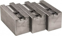 H & R Manufacturing - 1.5mm x 60° Serrated Attachment, Square Soft Lathe Chuck Jaw - 3 Jaws, Steel, 1.181" Btw Mount Hole Ctrs, 4" Long x 1-3/4" Wide x 2" High, 0.63" Groove, 12mm Fastener - Exact Tool & Supply