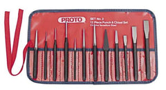 Proto - 12 Piece Punch & Chisel Set - 13/64 to 1/2" Chisel, 3/8 to 3/16" Punch, Round Shank - Exact Tool & Supply
