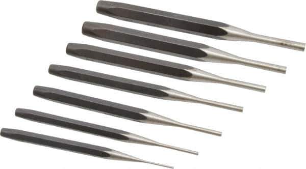 Proto - 7 Piece, 1/16 to 1/4", Pin Punch Set - Round Shank, Comes in Pouch - Exact Tool & Supply