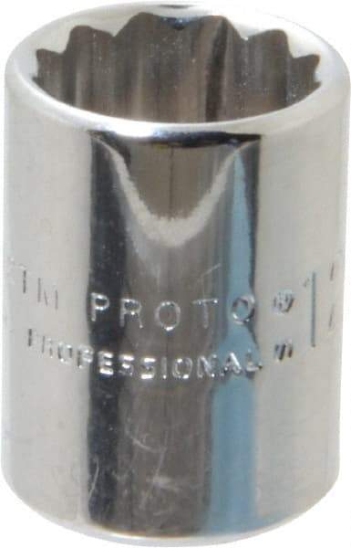 Proto - 1/4" Drive, Standard Hand Socket - 12 Points, 7/8" OAL, Chrome Finish - Exact Tool & Supply