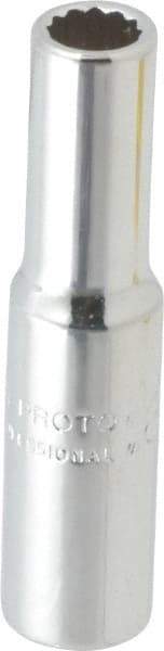 Proto - 1/4" Drive, Deep Hand Socket - 12 Points, 1-15/16" OAL, Chrome Finish - Exact Tool & Supply