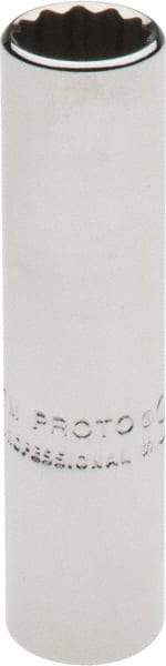 Proto - 1/4" Drive, Deep Hand Socket - 12 Points, 1-15/16" OAL, Chrome Finish - Exact Tool & Supply
