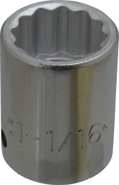 Proto - 1-1/16", 3/4" Drive, Standard Hand Socket - 12 Points, 2" OAL, Chrome Finish - Exact Tool & Supply
