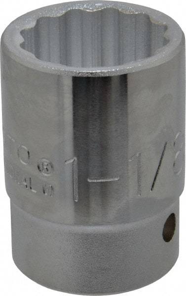 Proto - 1-1/8", 3/4" Drive, Standard Hand Socket - 12 Points, 2-7/32" OAL, Chrome Finish - Exact Tool & Supply