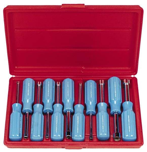 Proto - 11 Piece 4 to 14mm Nutdriver Set - Standard Shaft, Color Coded Handle - Exact Tool & Supply
