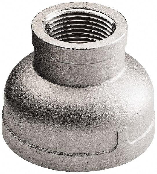 Merit Brass - 3 x 2-1/2" Grade 304 Stainless Steel Pipe Reducer Coupling - FNPT x FNPT End Connections, 150 psi - Exact Tool & Supply