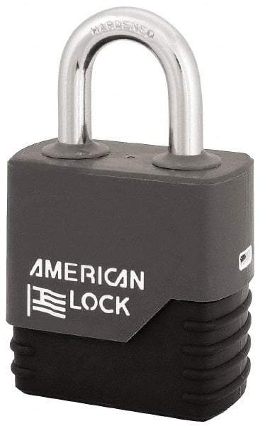 American Lock - 1-1/8" Shackle Clearance, Keyed Different Padlock with Weather Cover - 5/16" Shackle Diam, Steel - Exact Tool & Supply