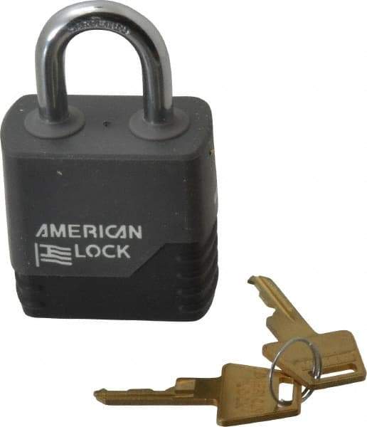 American Lock - 1-1/8" Shackle Clearance, Keyed Different Padlock with Weather Cover - 5/16" Shackle Diam, Aluminum - Exact Tool & Supply