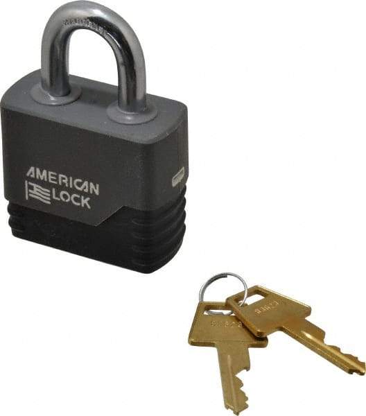 American Lock - 1-1/8" Shackle Clearance, Keyed Different Padlock with Weather Cover - 3/8" Shackle Diam, Aluminum - Exact Tool & Supply
